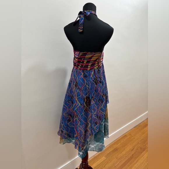715. Multicolor Halter 100% Silk Midi Layer Dress - Picture 3 of 5
